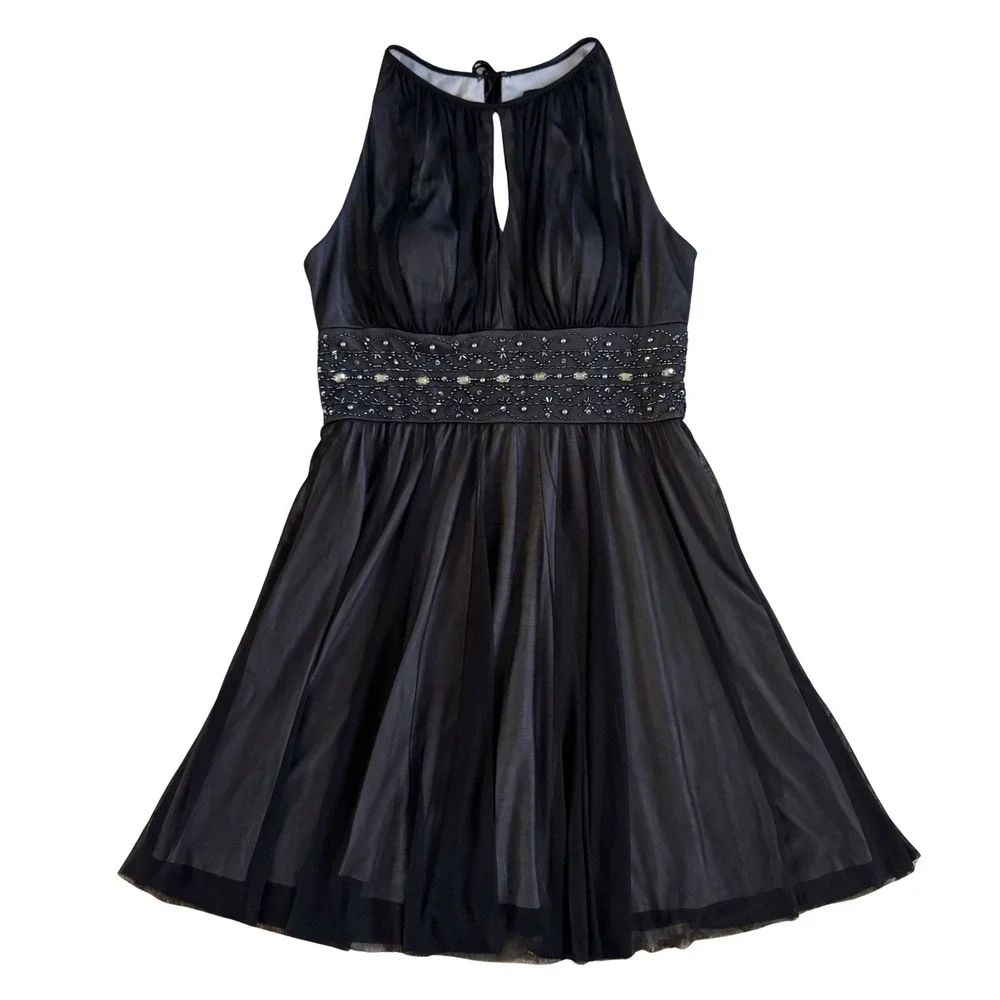 La Nouvelle Renaissance Black dress Beaded Waist Keyhole Size 12 HOCO Semi Fairy